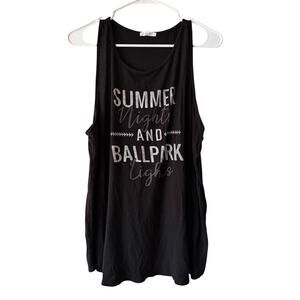 EUC Women's Maurices XL Black Baseball Tank "Summer Nights and Ballpark Lights"